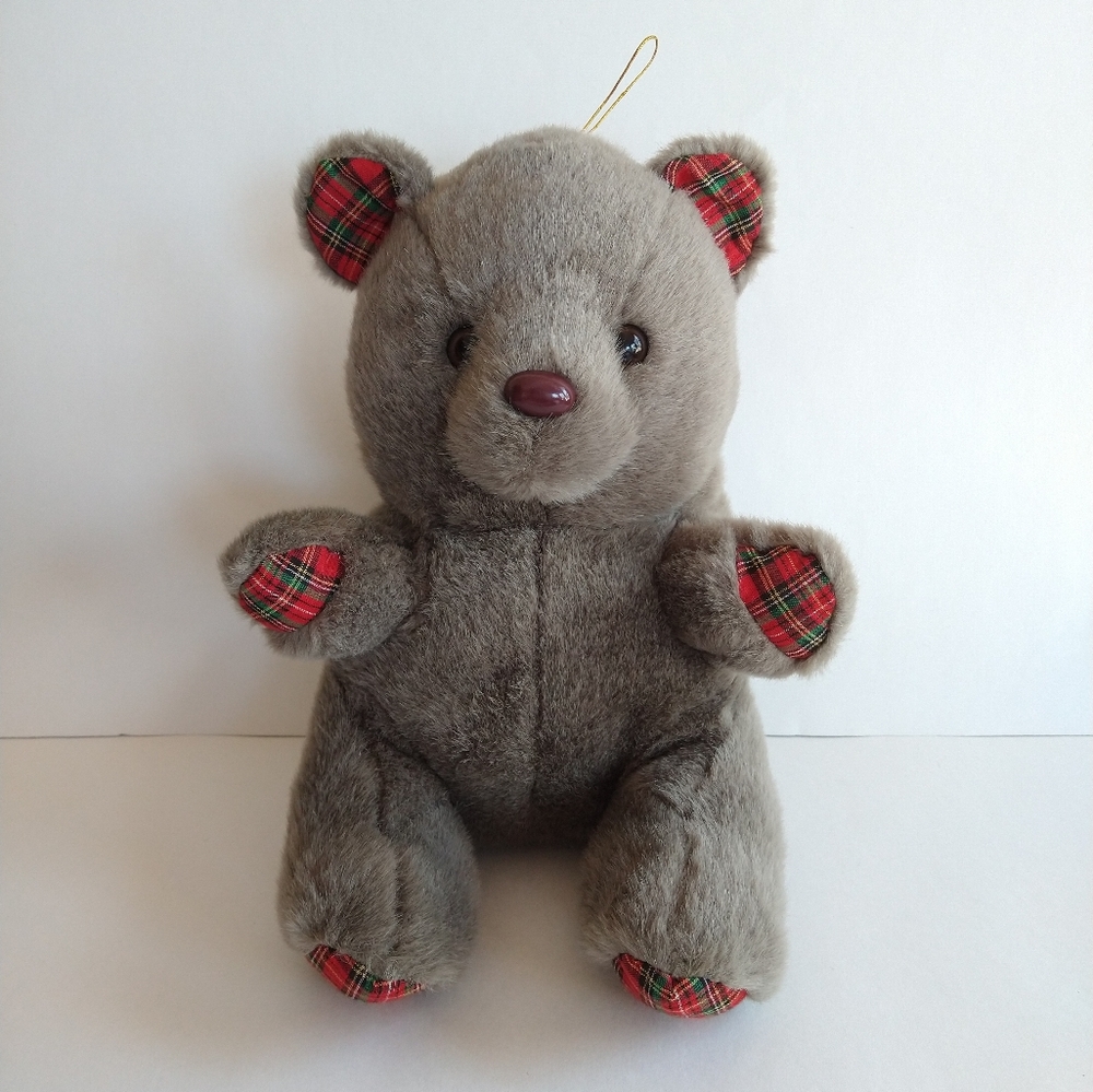 Nanco Hanging Gray Red Plaid 11" Teddy Bear Plush Stuffed Animal